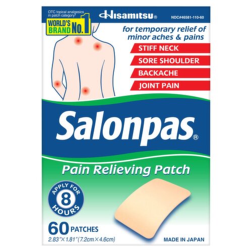 Salonpas Pain Relieving Patch, 8-Hour Pain Relief - 60 Patches