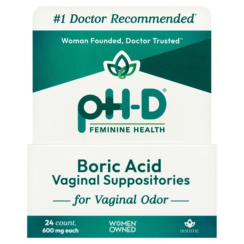 pH-D Boric Acid Vaginal Suppositories, 24 count