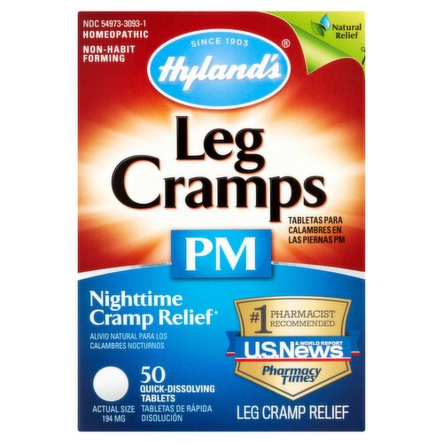 Hyland's Nighttime Leg Cramp Relief PM Quick-Dissolving Tablets, 194 mg, 50 count