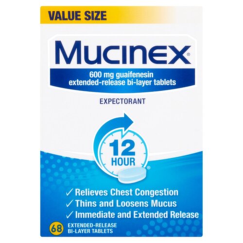 Mucinex Expectorant Extended-Release Bi-Layer Tablets Value Size, 600 mg, 68 count