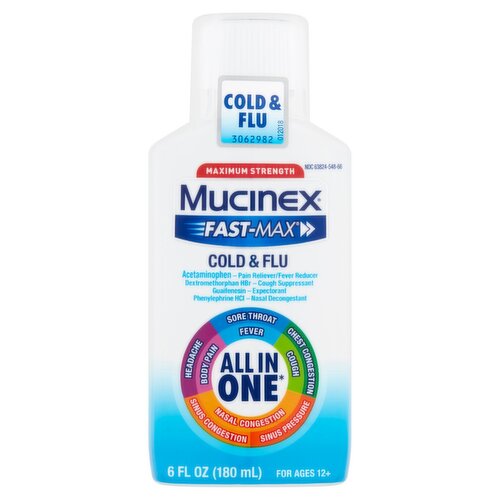 Mucinex Fast-Max Maximum Strength Cold & Flu Liquid, For Ages 12+, 6 fl oz