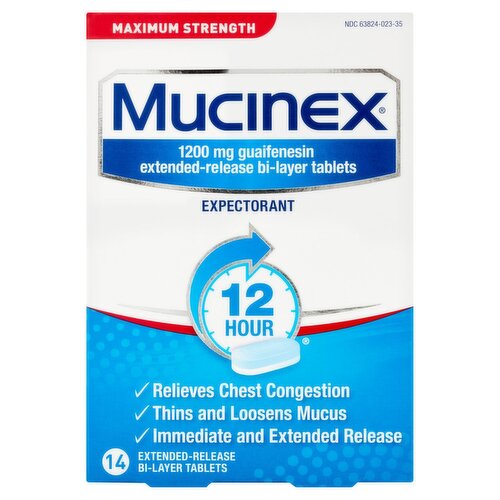 Mucinex Maximum Strength Expectorant Extended-Release Bi-Layer Tablets, 1200 mg, 14 count