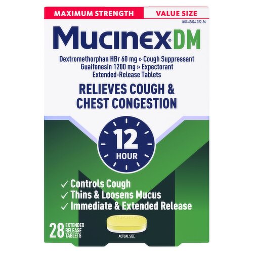 Mucinex DM Expectorant & Cough Suppressant Extended-Release Bi-Layer Tablets, 1200 mg, 28 count