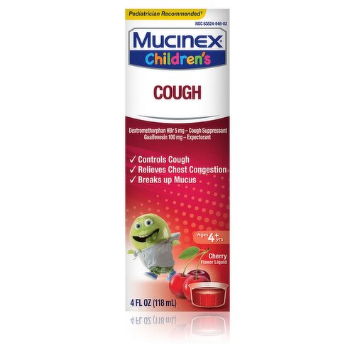 Mucinex Children's Cough Cherry Flavor Liquid, Ages 4+ yrs, 4 fl oz