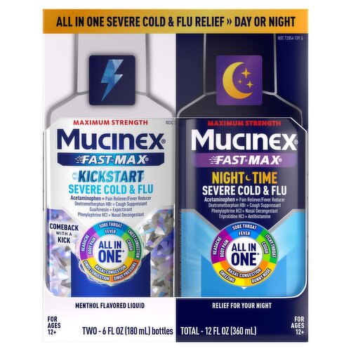 Mucinex Fast-Max Maximum Strength Severe Cold & Flu Liquid, Ages 12+, 6 fl oz, 2 count