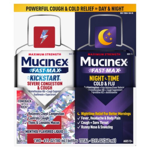 Mucinex Fast-Max Severe Congestion & Cough Cold & Flu Liquid, Ages 12+, 6 fl oz, 2 count