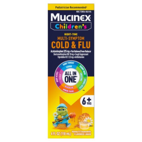 Mucinex Children's Honey & Chamomile Night Time Multi-Symptom Cold & Flu Liquid, 6+ Yrs, 4 fl oz