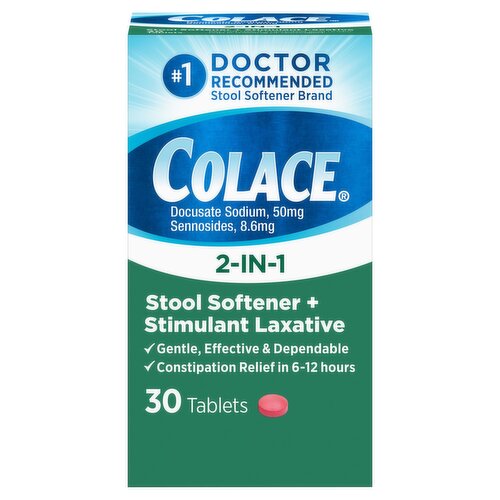 Colace 2-In-1 Stool Softener + Stimulant Laxative Tablets, 30 count