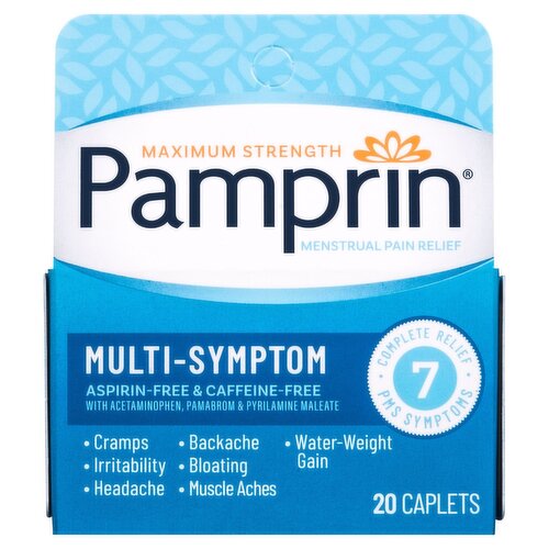 Pamprin Maximum Strength Multi-Symptom Menstrual Pain Relief Caplets, 20 count