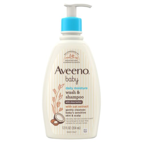 Aveeno Baby Daily Moisture Wash & Shampoo with Shea Butter, 12 fl oz