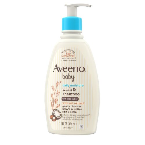 Aveeno Baby Daily Moisture Wash & Shampoo with Shea Butter, 12 fl oz
