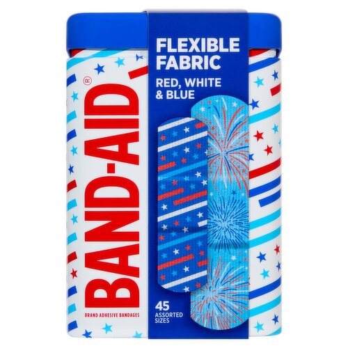 Band-Aid Flexible Fabric Red, White & Blue Adhesive Bandages, 45 Count