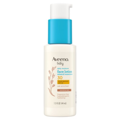 Aveeno Baby Broad Spectrum Mineral Sunscreen Daily Moisture Face Lotion, SPF 30, 1.5 fl oz