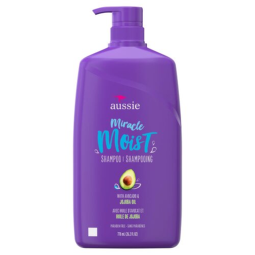 Aussie Miracle Moist Shampoo for Dry Hair and All Hair Types, Moisturizing, Paraben-Free, 26.2oz