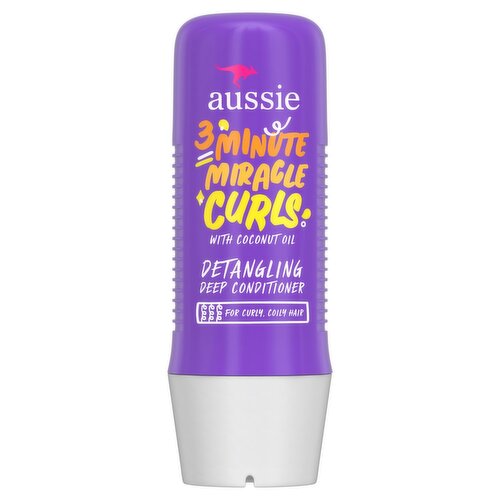Aussie 3 Minute Miracle Curls Detangling Deep Conditioner Treatment with Coconut Oil, 8 fl oz, Para