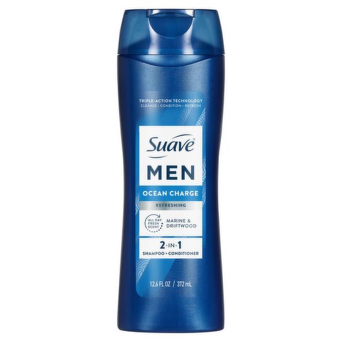 Suave Men Ocean Charge Refreshing Marine & Driftwood 2-in-1 Shampoo + Conditioner, 12.6 fl oz