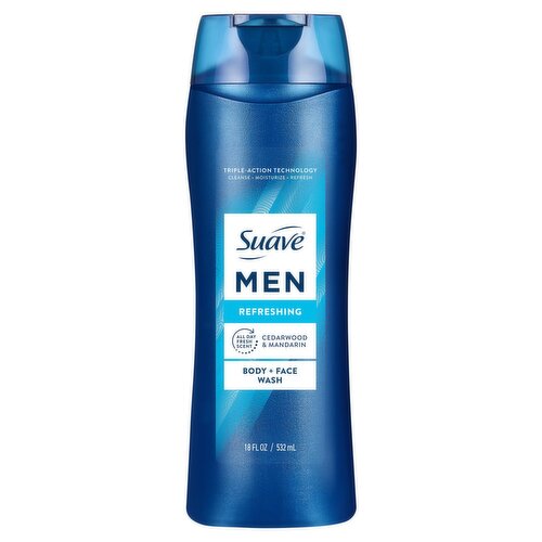 Suave Men Cedarwood & Mandarin Refreshing Body + Face Wash, 18 fl oz
