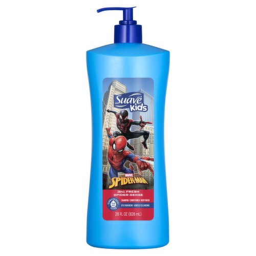 Suave Kids Marvel Spider-Man 3in 1 Fresh Spider-Sense Shampoo - Conditioner - Body Wash, 28 fl oz
