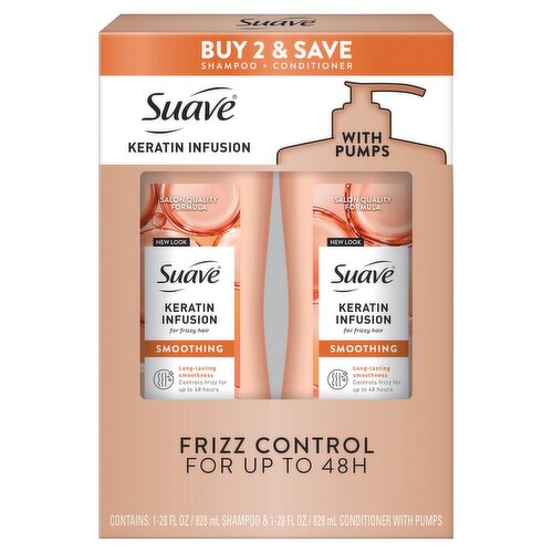 Suave Keratin Infusion Shampoo + Conditioner with Pumps, 2 count, 28 fl oz