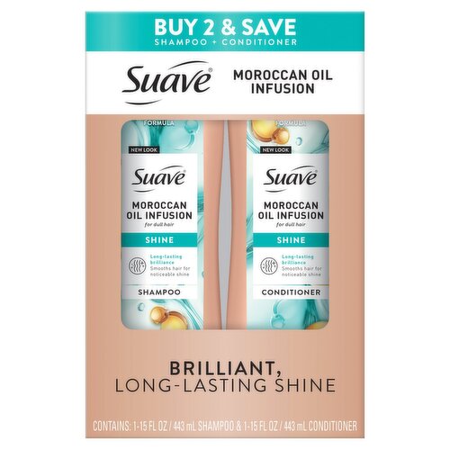 Suave Moroccan Oil Infusion Shampoo + Conditioner, 15 fl oz, 2 count