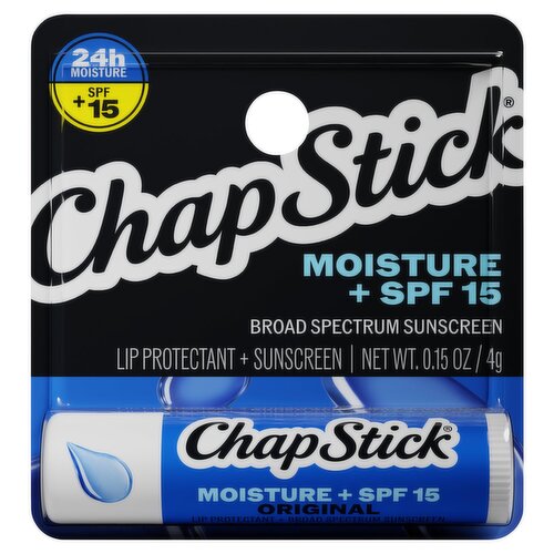 ChapStick Original Moisture Lip Protectant + Broad Spectrum Sunscreen, SPF 15, 0.15 oz