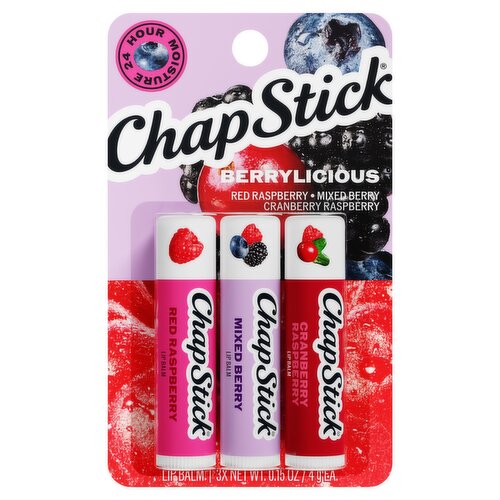 ChapStick Berrylicious Red Raspberry-Mixed Berry-Cranberry Raspberry Lip Balm, 0.15 oz, 3 count