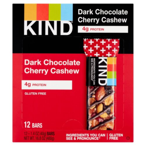 Kind Dark Chocolate Cherry Cashew Bars, 1.4 oz, 12 count