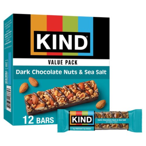 Kind Dark Chocolate Nuts & Sea Salt Bars Value Pack, 1.4 oz, 12 count