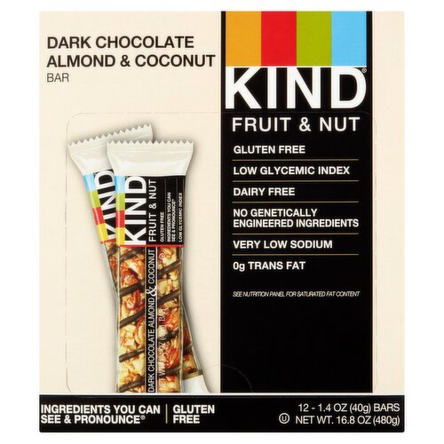 Kind Dark Chocolate Almond & Coconut Fruit & Nut Bars, 1.4 oz, 12 count