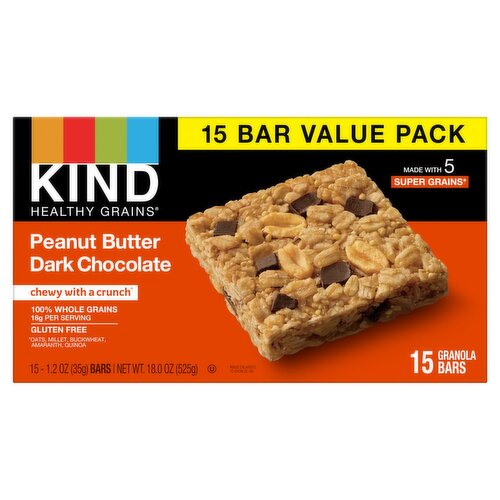 KIND Healthy Grains Bars - Trans Fat Free, Gluten-free, Low Sodium, Cholesterol-free - Peanut Butter Dark Chocolate - 1.20 oz - 15 / Box