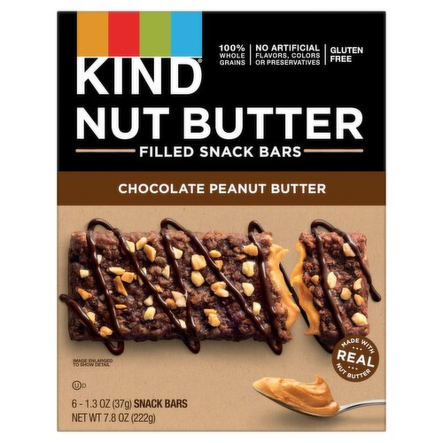 Kind Nut Butter Chocolate Peanut Butter Filled Snack Bars, 1.3 oz, 6 count