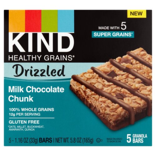 Kind Healthy Grains Drizzled Milk Chocolate Chunk Granola Bars, 1.16 oz, 5 count