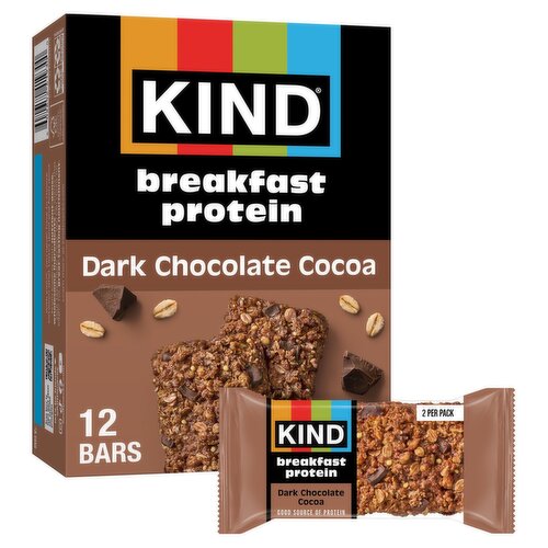 Kind Dark Chocolate Cocoa Breakfast Protein Bars, 1.76 oz, 6 count
