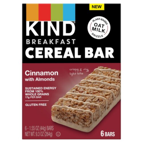 Kind Cinnamon with Almonds Breakfast Cereal Bar, 1.55 oz, 6 count