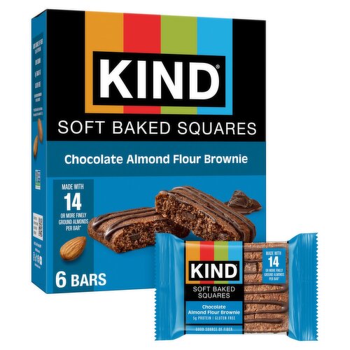 Kind Chocolate Almond Flour Brownie Soft Baked Squares Bars, 1.4 oz, 6 count