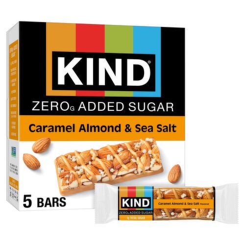 Kind Zero Added Sugar Caramel Almond & Sea Salt Flavored Bars, 1.2 oz, 5 count
