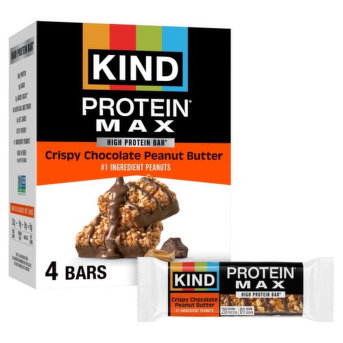 Kind Protein Max Crispy Chocolate Peanut Butter High Protein Bar, 2.2 oz, 4 count