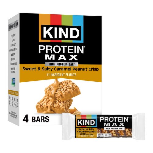 Kind Protein Max Sweet & Salty Caramel Peanut Crisp Flavored High Protein Bar, 2.2 oz, 4 count