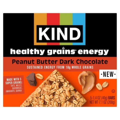 Kind Healthy Grains Peanut Butter Dark Chocolate Energy Bars, 1.4 oz, 5 count