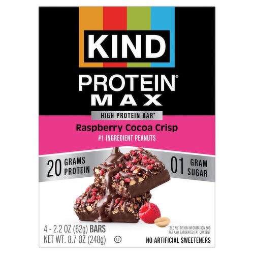 Kind Protein Max Raspberry Cocoa Crisp High Protein Bar, 2.2 oz, 4 count