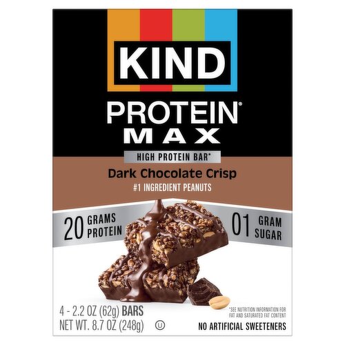 Kind Protein Max Dark Chocolate Crisp High Protein Bar, 2.2 oz, 4 count