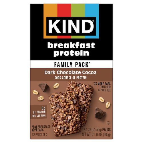 Kind Dark Chocolate Cocoa Protein Breakfast Bars Family Pack, 1.76 oz, 24 count
