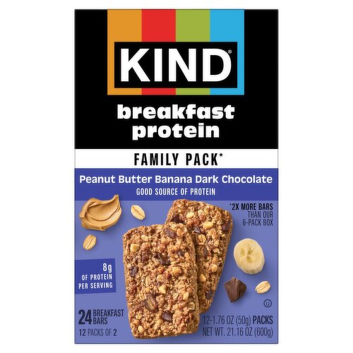 Kind Peanut Butter Banana Dark Chocolate Protein Breakfast Bars Family Pack, 1.76 oz, 24 count