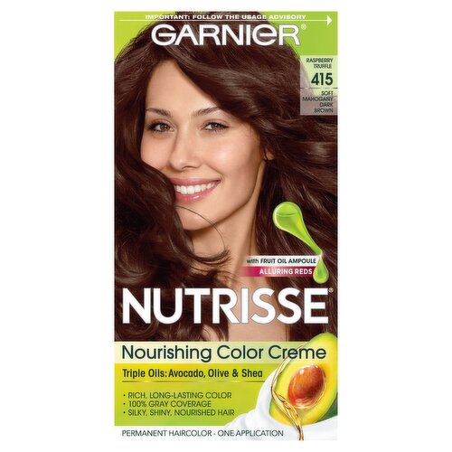 Garnier Nutrisse Raspberry Truffle 415 Soft Mahogany Dark Brown Permanent Haircolor, one application