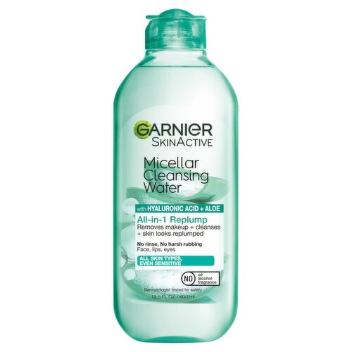 Garnier SkinActive All-in-1 Replump Micellar Cleansing Water with Hyaluronic Acid + Aloe, 13.5 fl oz