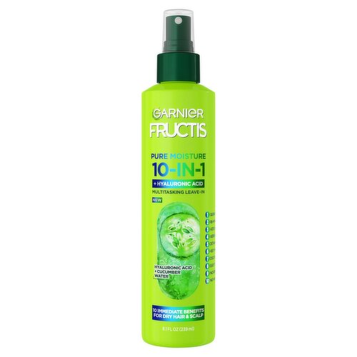 Garnier Fructis Pure Moisture 10-in-1 + Hyaluronic Acid Multitasking Leave-In, 8.1 fl oz