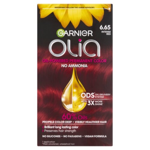 Garnier Olia 6.65 Intense Red Oil-Powered Permanent Hair Color, 1 application