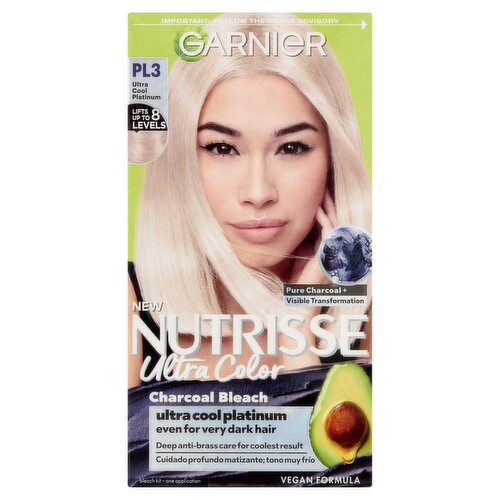 Garnier Nutrisse Ultra Color PL3 Ultra Cool Platinum Charcoal Bleach Kit, one application