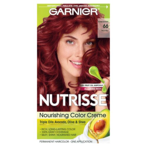 Garnier Nutrisse Pomegranate 66 True Red Permanent Haircolor, one application