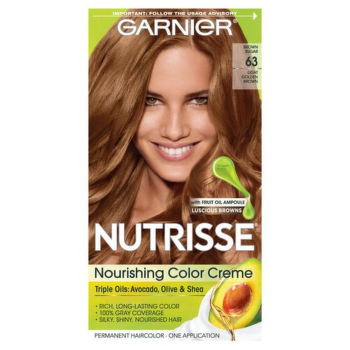 Garnier Nutrisse Brown Sugar 63 Light Golden Brown Permanent Haircolor, one application